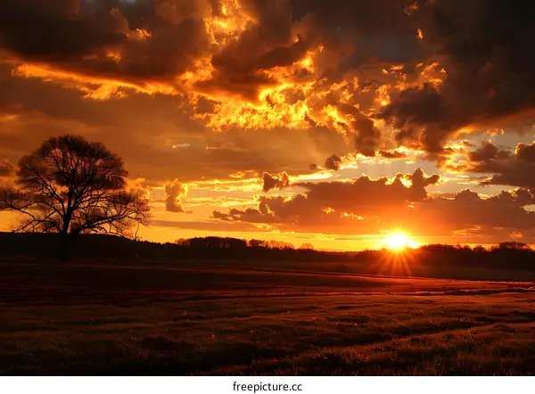 Golden Sunset over a Rural Landscape