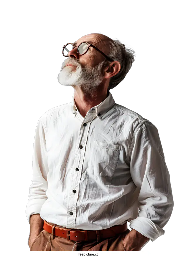 [Transparent Background PNG]portrait of an old man looking up