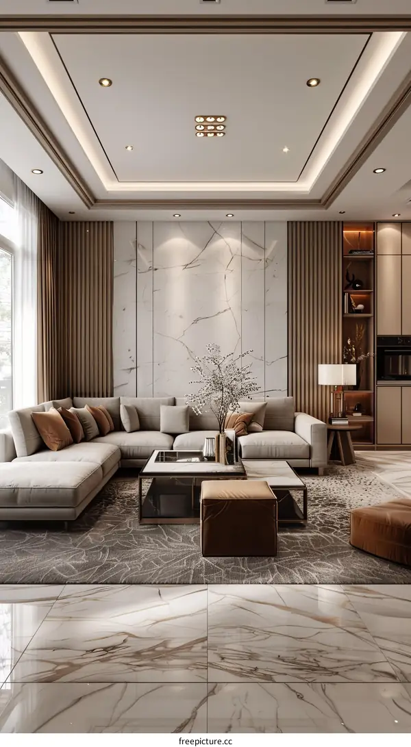 Modern Living Room Interior Design With White Marble Wall