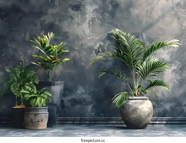 Indoor Plants Against Gray Wall Background