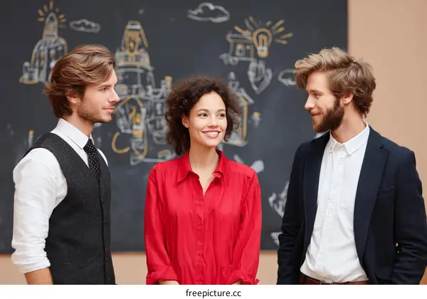 Three diverse colleagues in discussion
