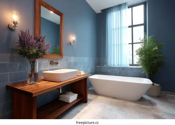 Modern Contemporary Bathroom Design with Lavender Flowers