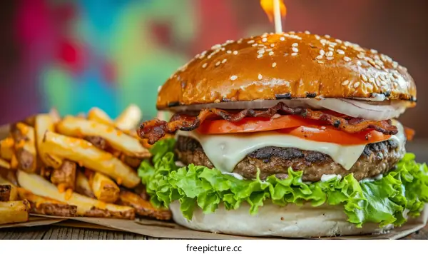 Delicious Burger with French Fries