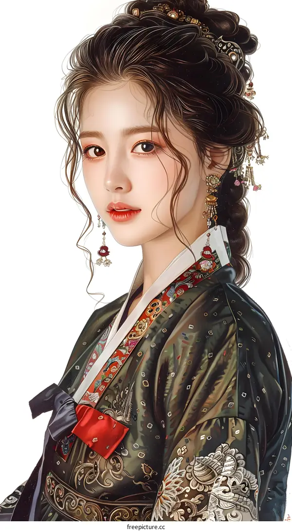 A beautiful illustration of a Korean woman in traditional dress