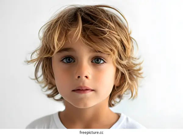 Portrait of a Young Boy with Blonde Hair and Blue Eyes