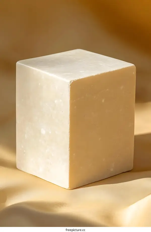 Beige Square Block On Golden Silk Fabric