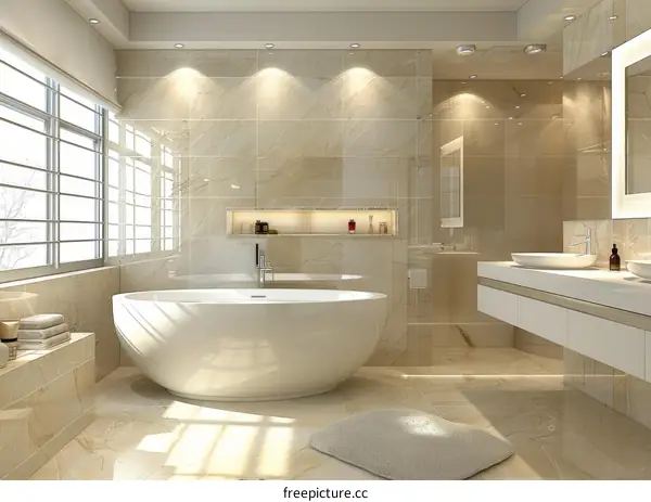 Luxury bathroom interior with bathtub and sink