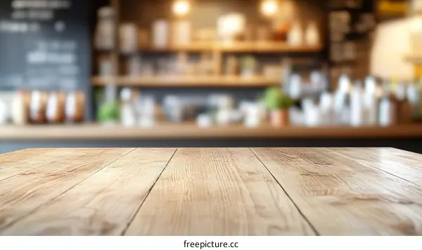 Wooden Tabletop in a Cafe Setting