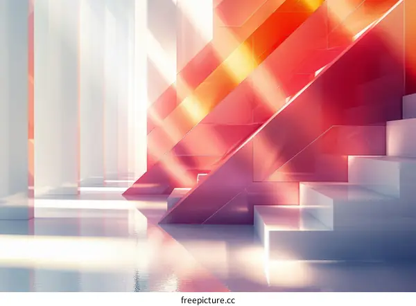 Geometric Shapes with Stairs in Red and White