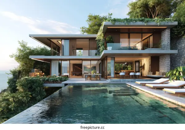 A stunning modern villa with pool and amazing sea views