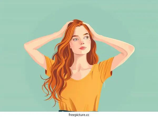 Portrait of a young woman with long red hair