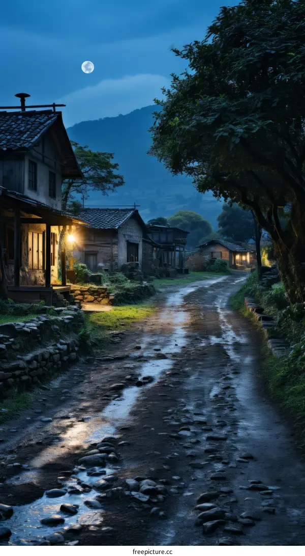 A beautiful Chinese village at night