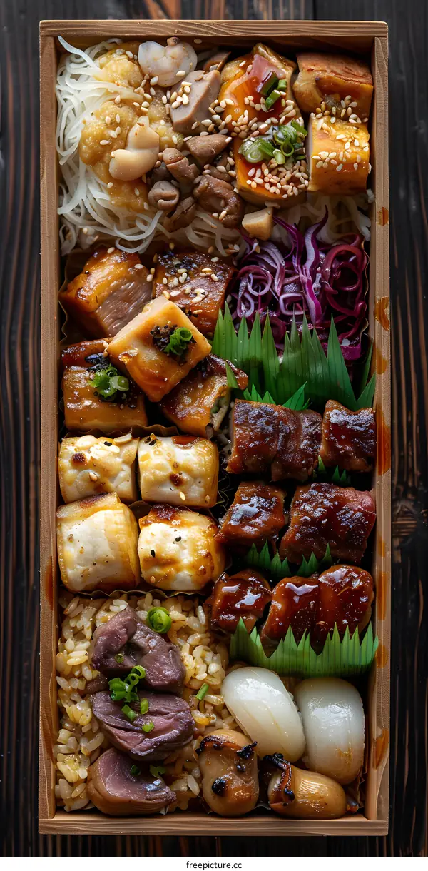 A delicious and healthy Japanese bento box with a variety of dishes