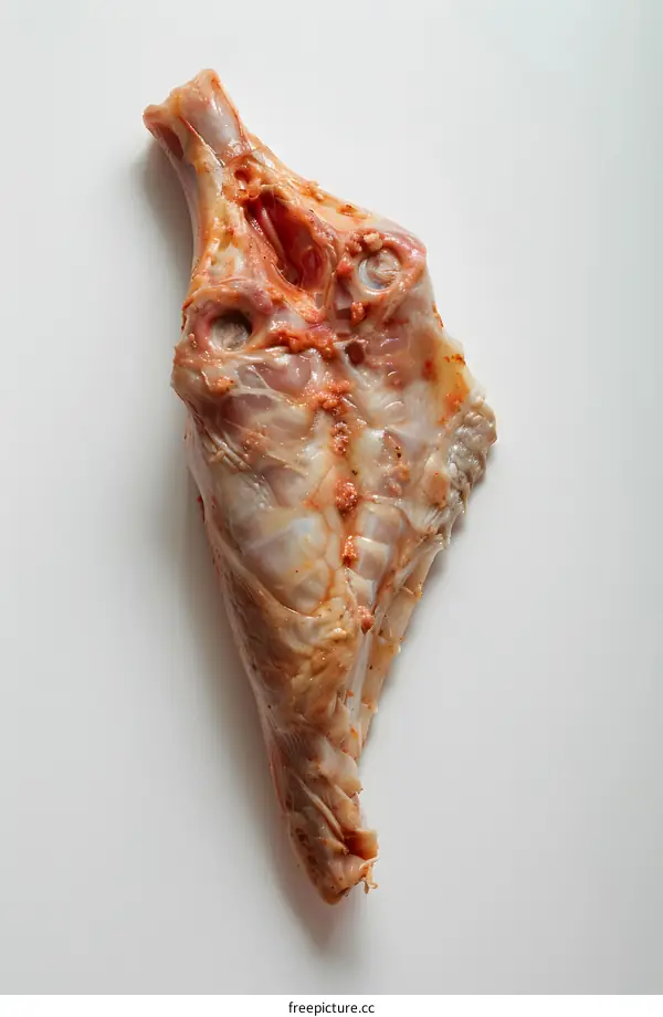 A raw lamb leg on a white background