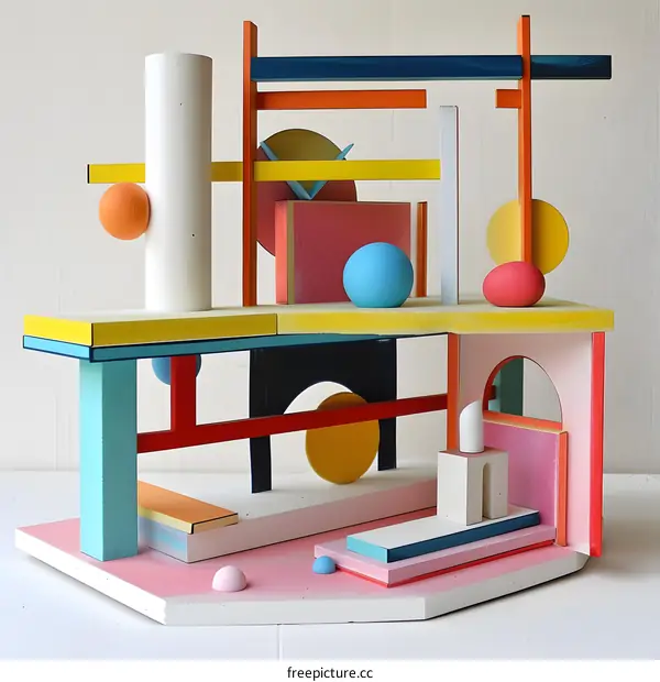 Abstract Geometric Sculpture Made of Wood