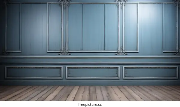 Blue wood wall background with wood floor