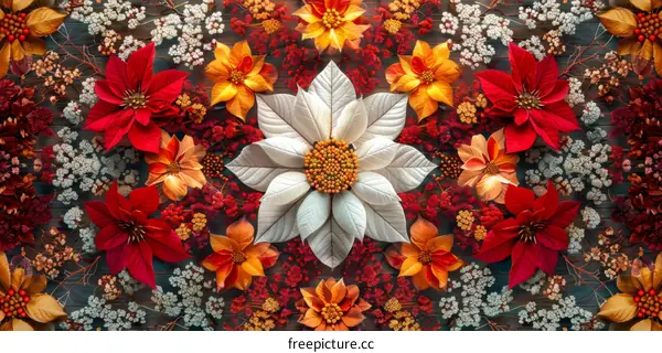 Red Poinsettia and White Flower Floral Pattern