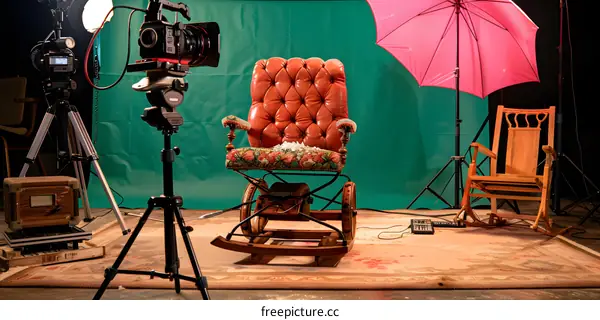 Rocking Chair with Green Screen and Camera Setup