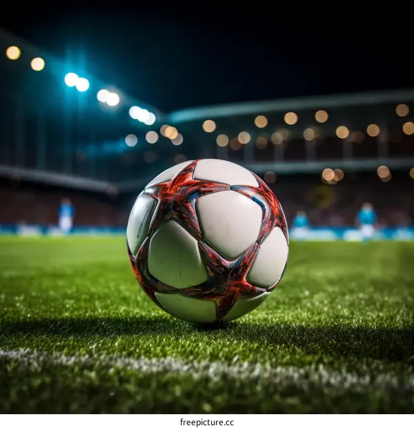 Soccer Ball on the Field at Night