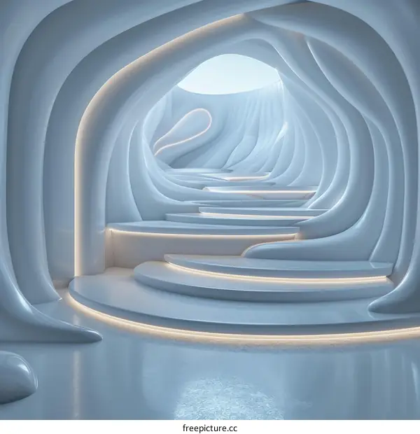 Futuristic Empty White Interior Design With Round Stairs