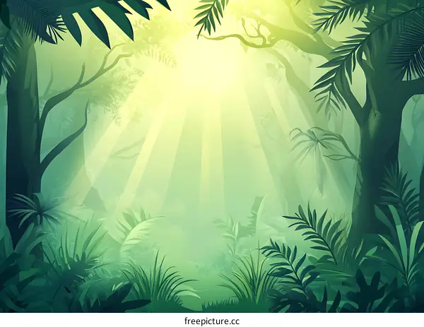 Jungle Green Illustration With Sun Rays