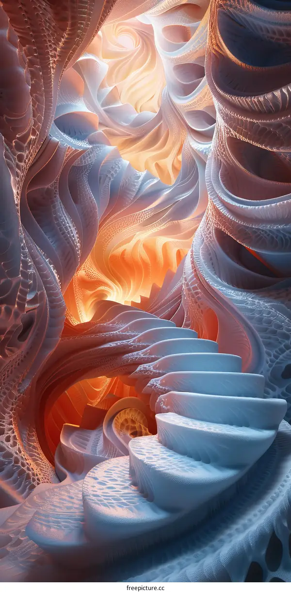 Abstract Spiral Staircase in a Cave-Like Structure