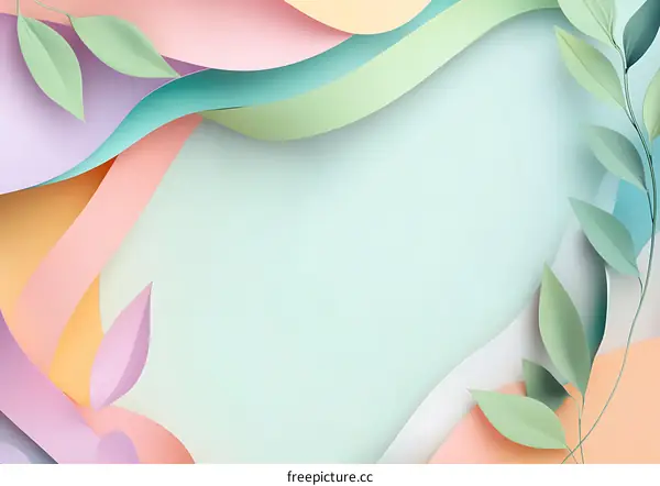 Abstract Colorful Paper Cut Background With Green Leaves