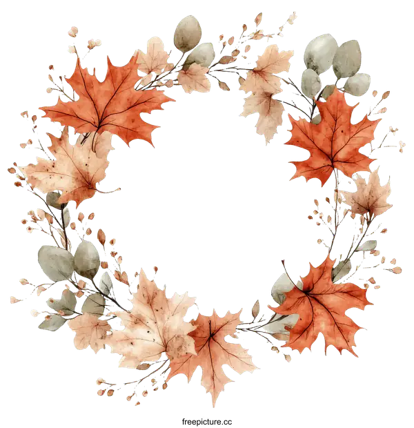 [Transparent Background PNG]Autumn Watercolor Leaf Wreath