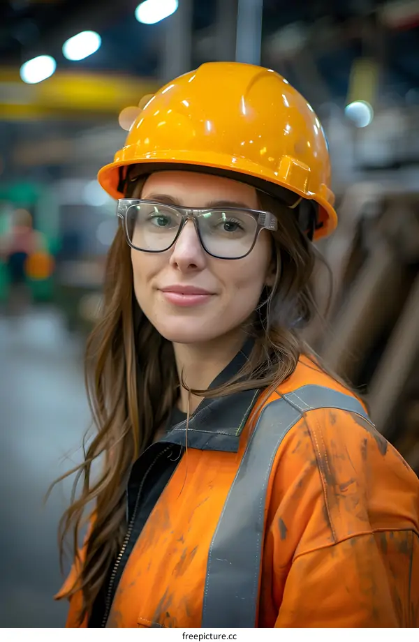 portrait of a female industrial worker wearing a hardhat and safety glasses