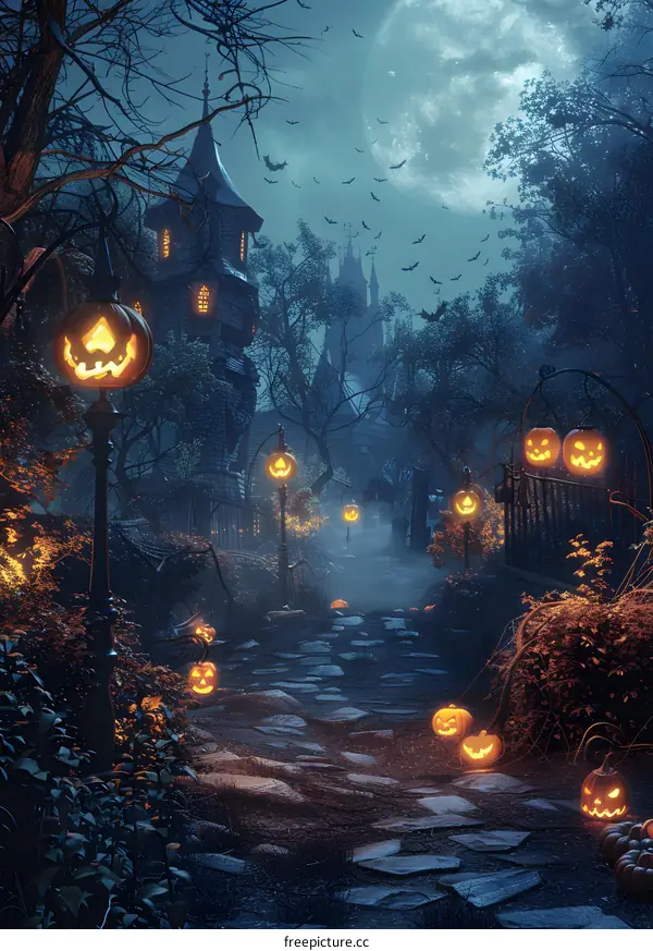 Halloween Jack-o-lanterns light the way