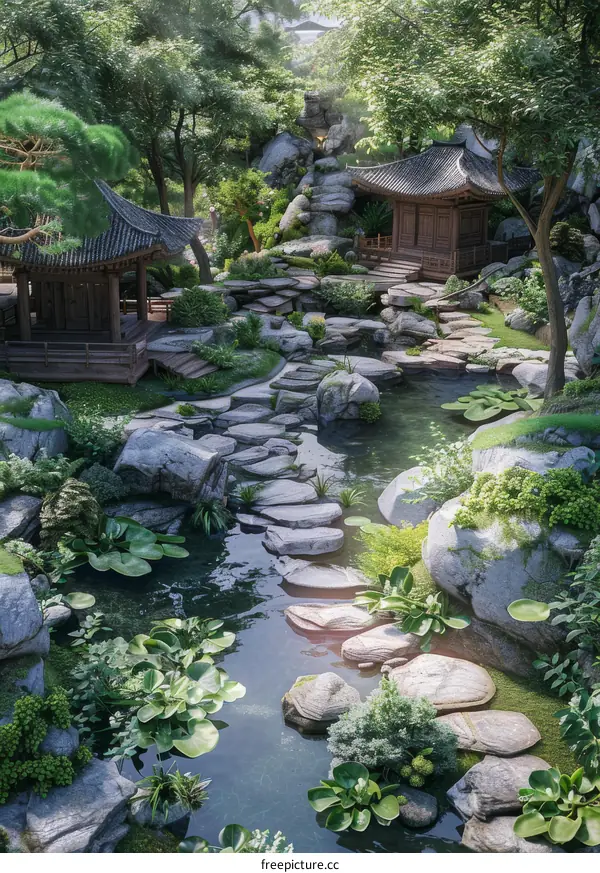 Tranquil Chinese Courtyard Garden Landscape