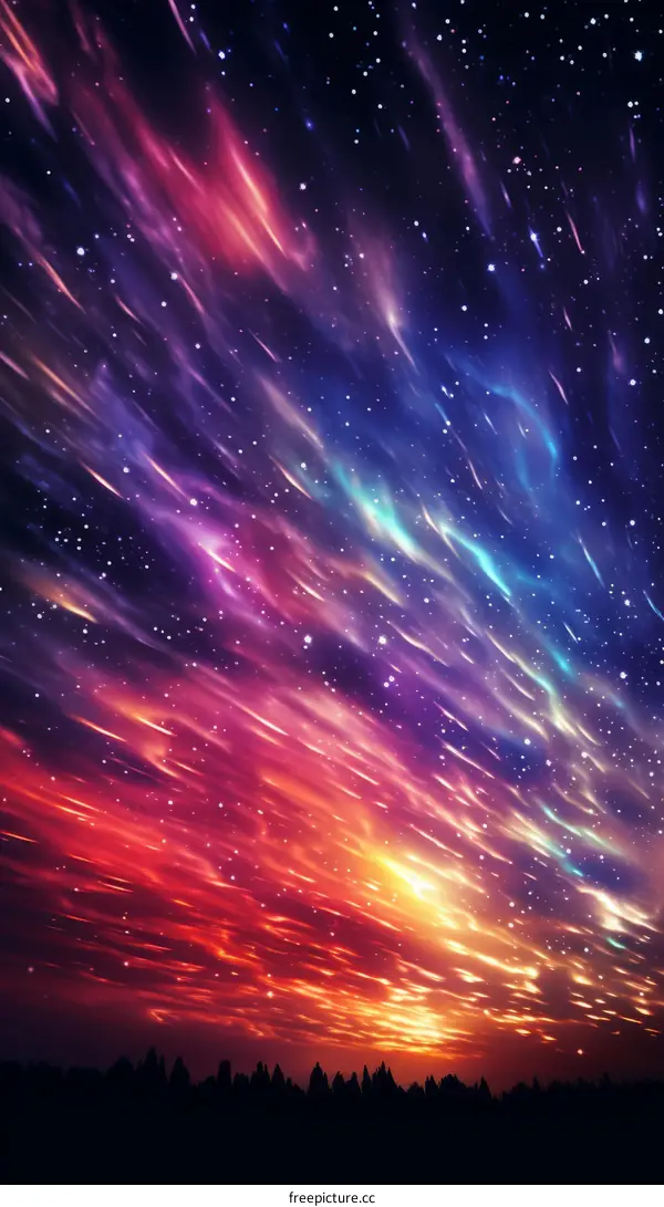 Colorful streaks of light in the night sky