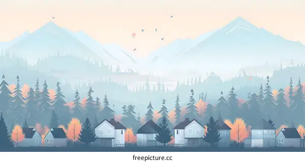 Peaceful Mountain Village Illustration