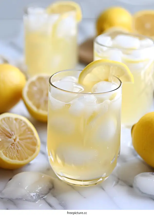 Refreshing Lemonade with Ice and Lemon Slices