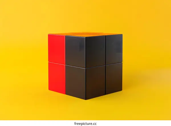 Red and Black Cube Minimalist 3D Rendering