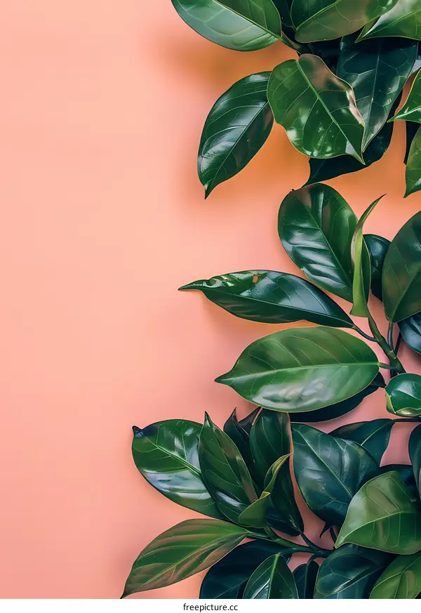 Green Leaves on Peach Background