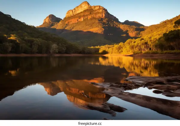 Serene Lake and Mountain Landscape at Sunset