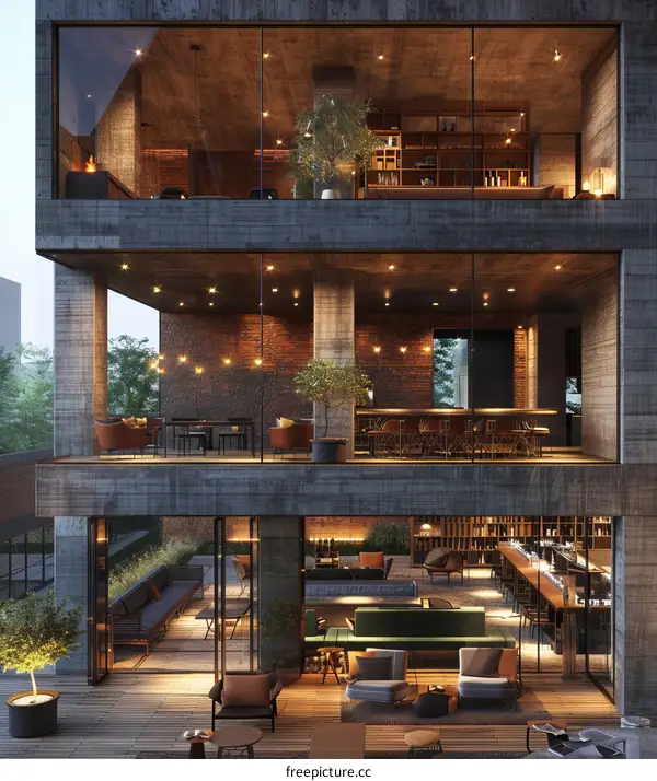 Modern Concrete Multi-Level Living Space with Open Floor Plan