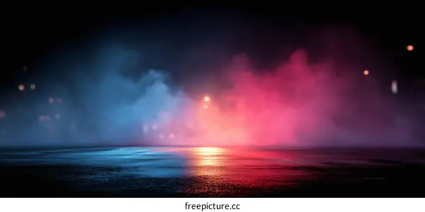 Night Scene with Neon Light and Fog
