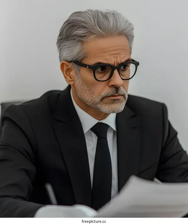 Businessman in Black Suit Reading Documents