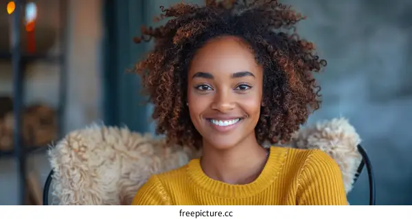 Portrait of a smiling young woman with curly hair