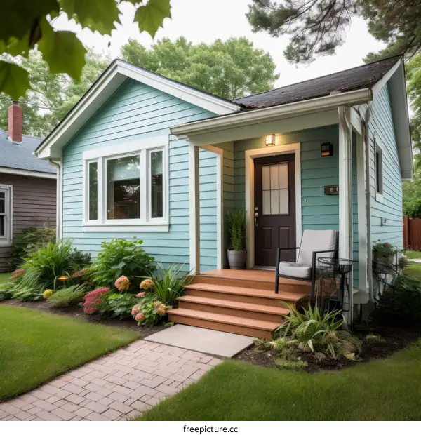 Charming Blue Cottage with Lush Garden