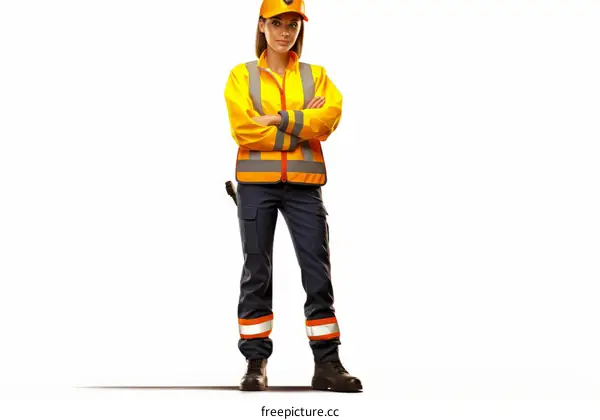 Construction worker wearing hard hat and safety vest