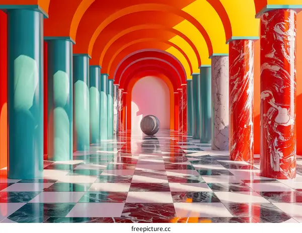 Vibrant Colorful Architectural Corridor