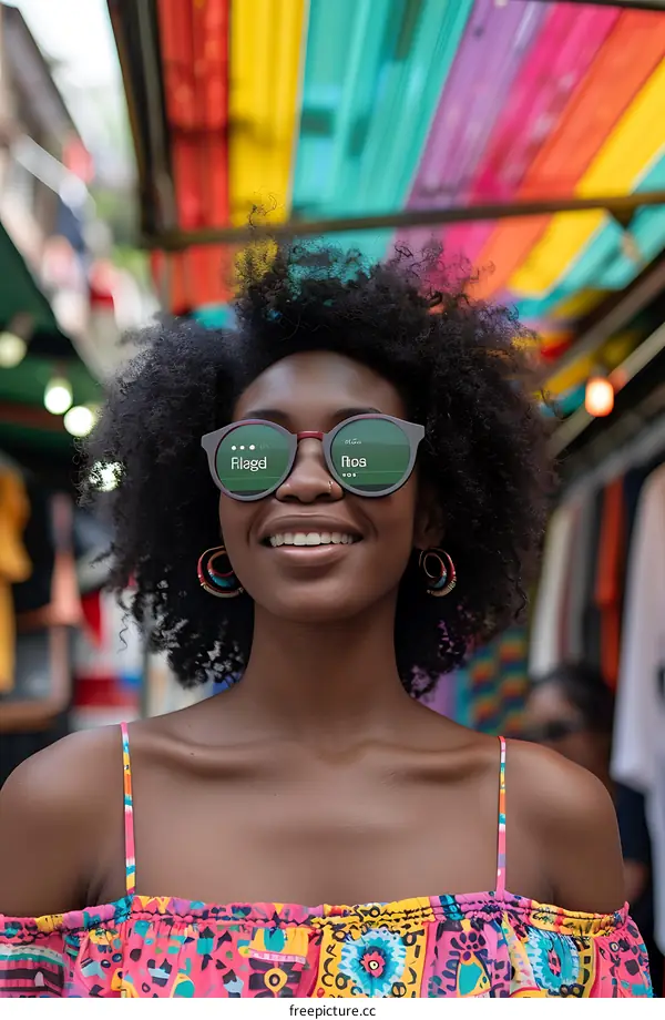 Smiling African Woman Wearing Colorful Sunglasses