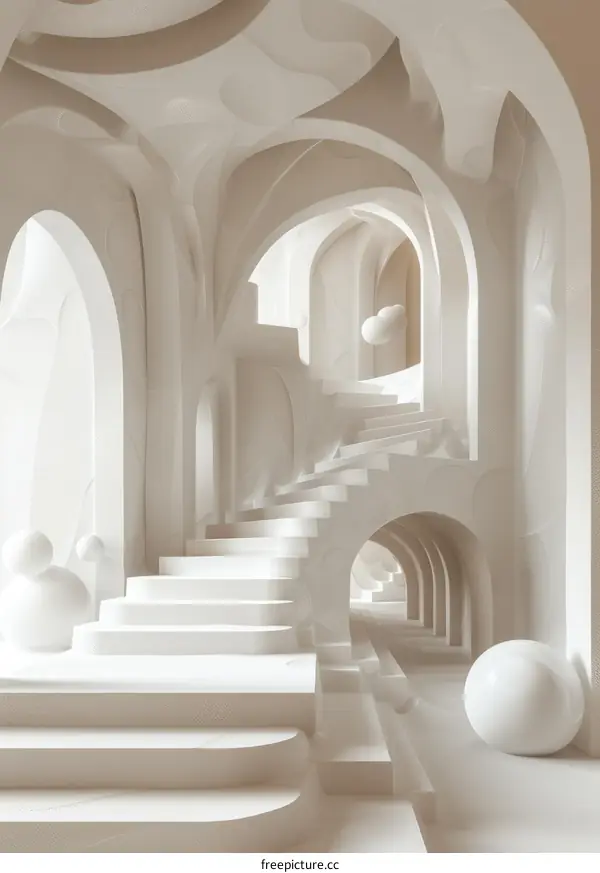 Surreal Staircase: A Geometric and Futuristic Hallway Design