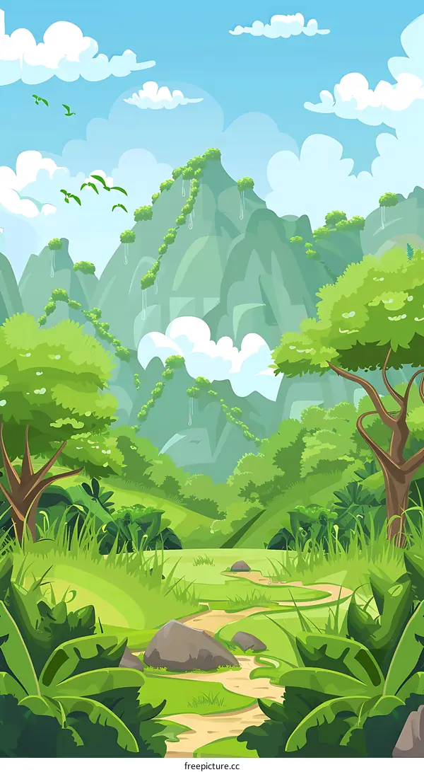 Green Lush Mountain Landscape Illustration