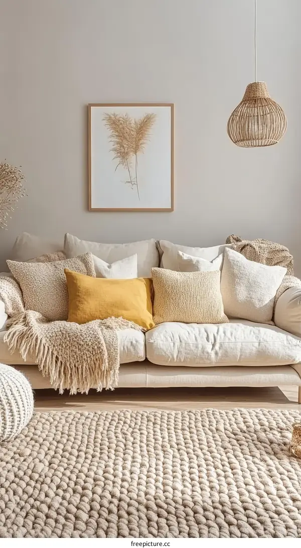 Beige Living Room Decor with a Natural Art Piece