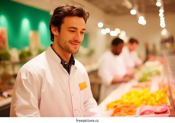 Food store worker in a supermarket