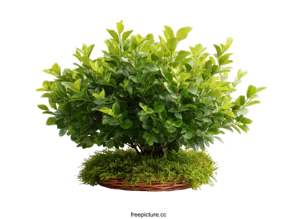 [Transparent Background PNG]Small Bonsai Tree with Moss Base on White Background